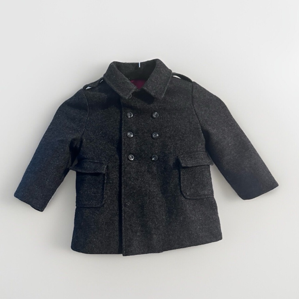 Toddler Vintage Wool Dress Pea Coat FW Fischer For Ellerie Size 24/2tGray